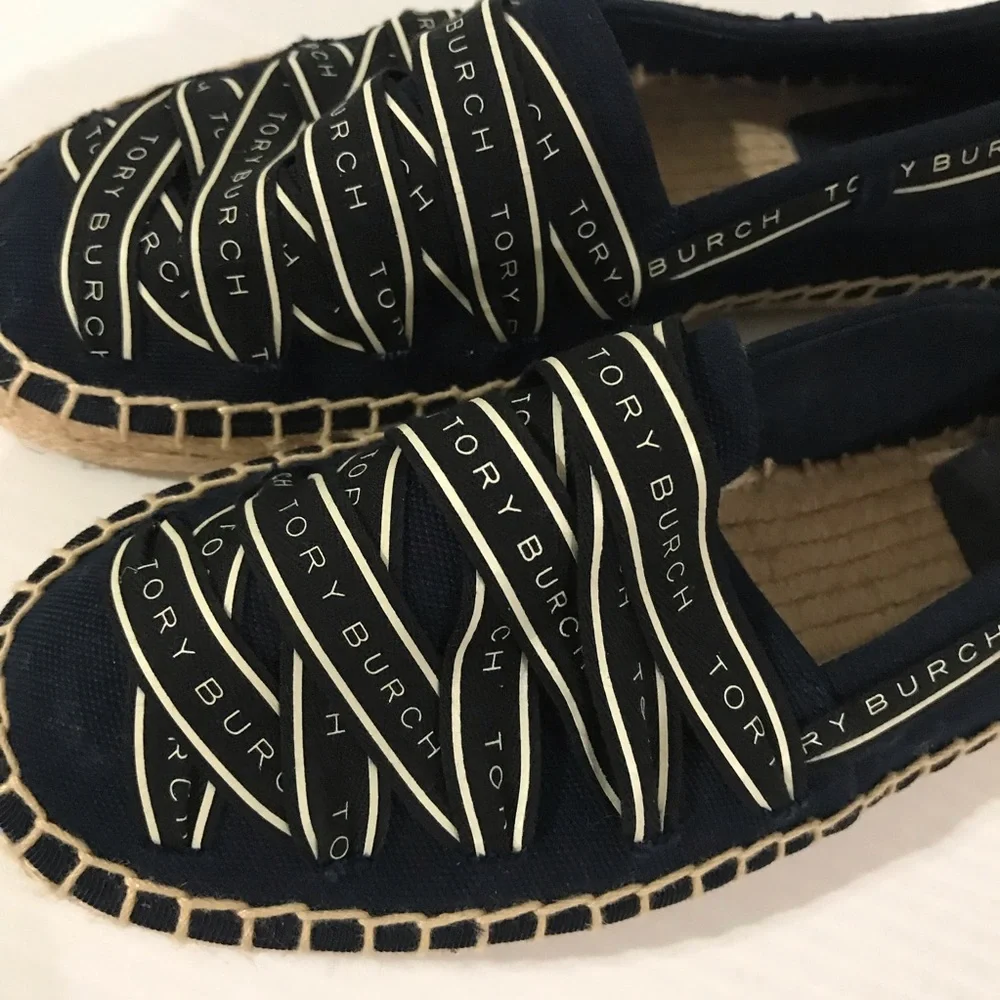 Tory Burch Navy Espadrille Slip-On Flat Size 7-EUC